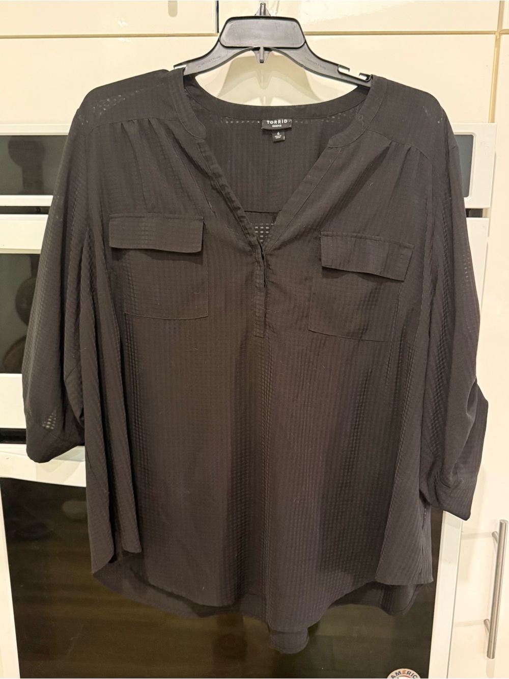 torrid Black Semi-Sheer Split-Neck Utility Blouse
